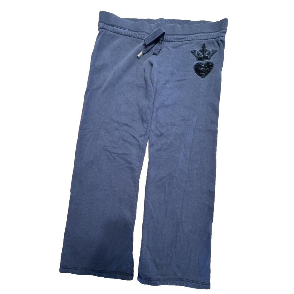 Juicy Couture Y2K Blue Navy Pants Cotton Crown Heart Vtg XL Wide Leg 90's